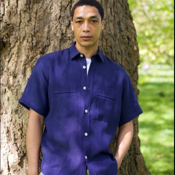 Original Fibres Linen Utility Shirt Navy M NWOT - Picture 1 of 8